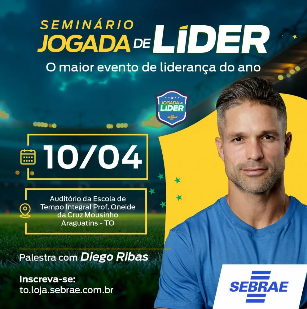 Sebrae Tocantins traz Diego Ribas a Araguatins para palestra sobre liderança e sucesso