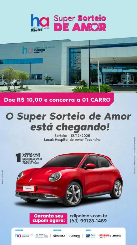 Hospital de Amor Tocantins sorteará um carro nesta sexta-feira, 12 de dezembro