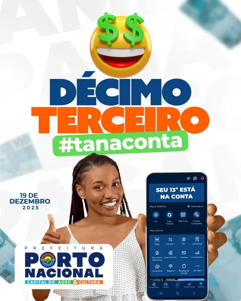 Porto Nacional paga 13º salário de mais de 2,8 servidores e injeta R$ 5,5 milhões na economia