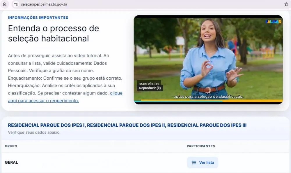 Prefeitura lança site para consulta de informações e lista do processo de seleção do Residencial Parque dos Ipês 