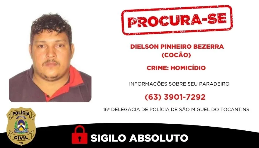 Homem é considerado foragido e é procurado pela Polícia Civil. Foto: DICOM/SSP-TO 