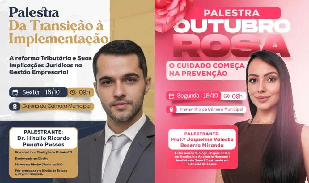 Câmara de Palmas promove palestras sobre reforma tributária e prevenção ao câncer de mama